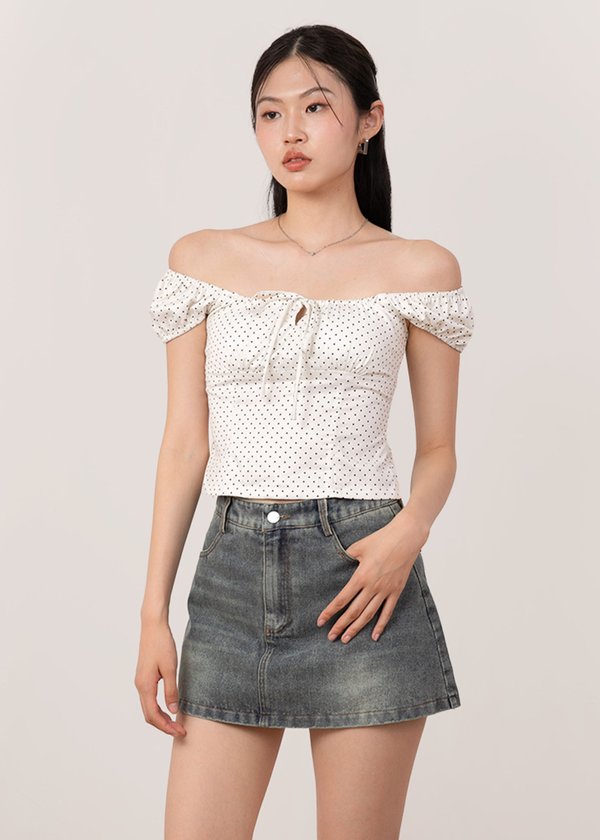 Kya Polka Dot Cap Sleeve Top in White