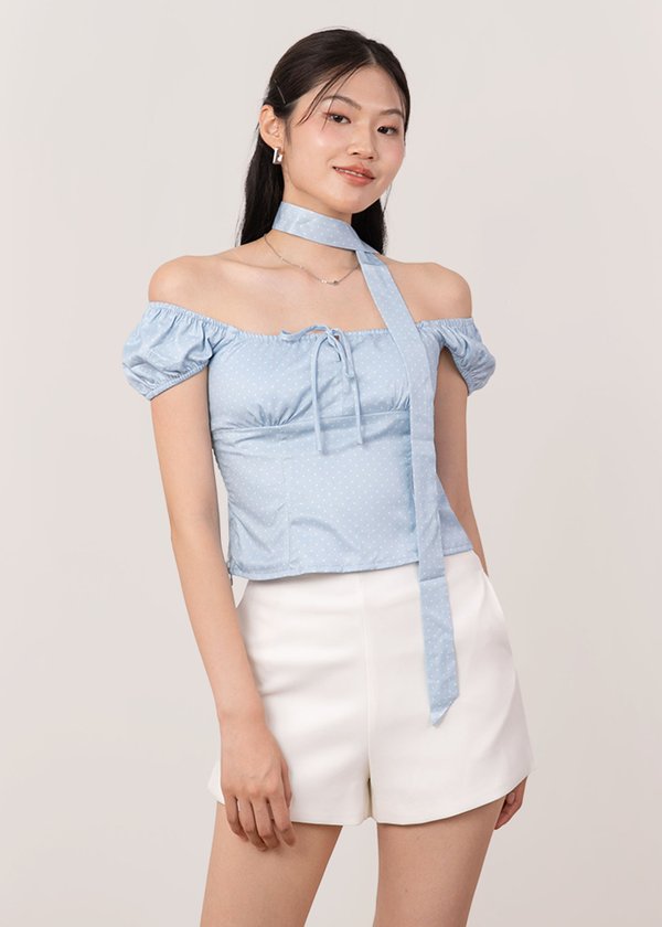 Kya Polka Dot Cap Sleeve Top in Sky Blue