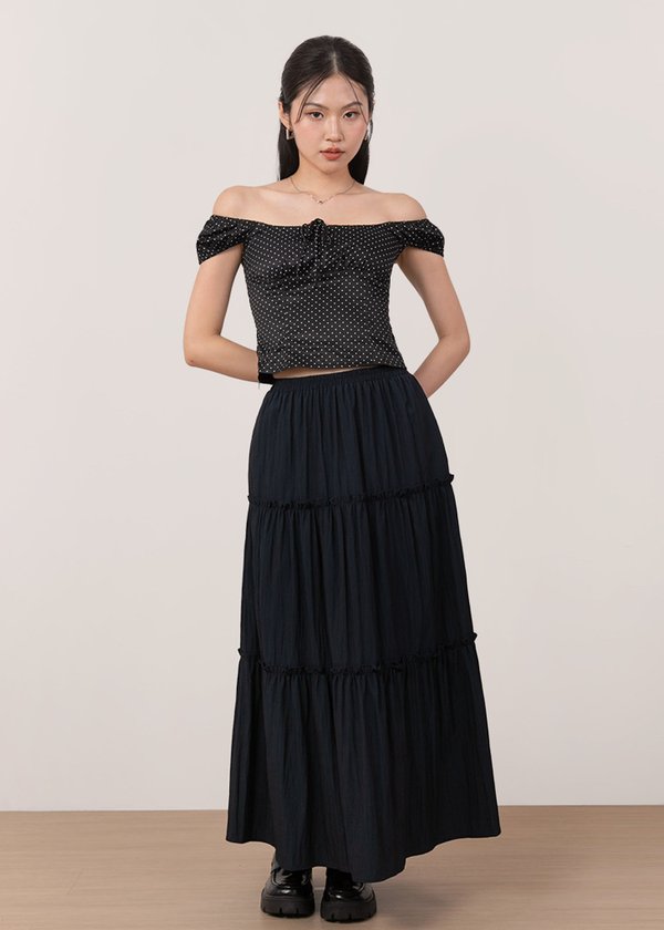 Kya Polka Dot Cap Sleeve Top in Black
