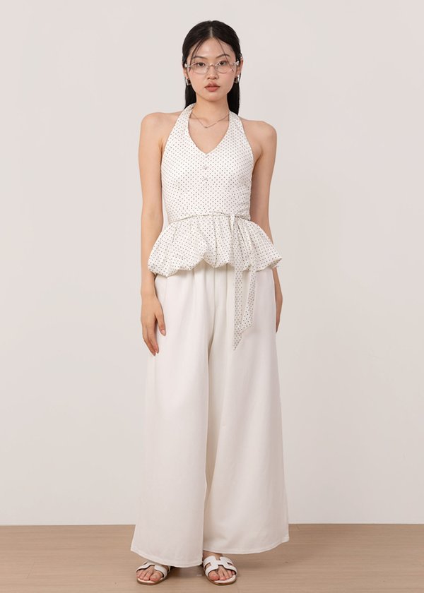 Orella Polka Dot Halter Bubble Top in White