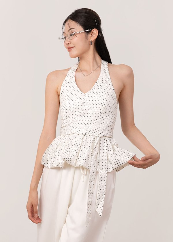 Orella Polka Dot Halter Bubble Top in White