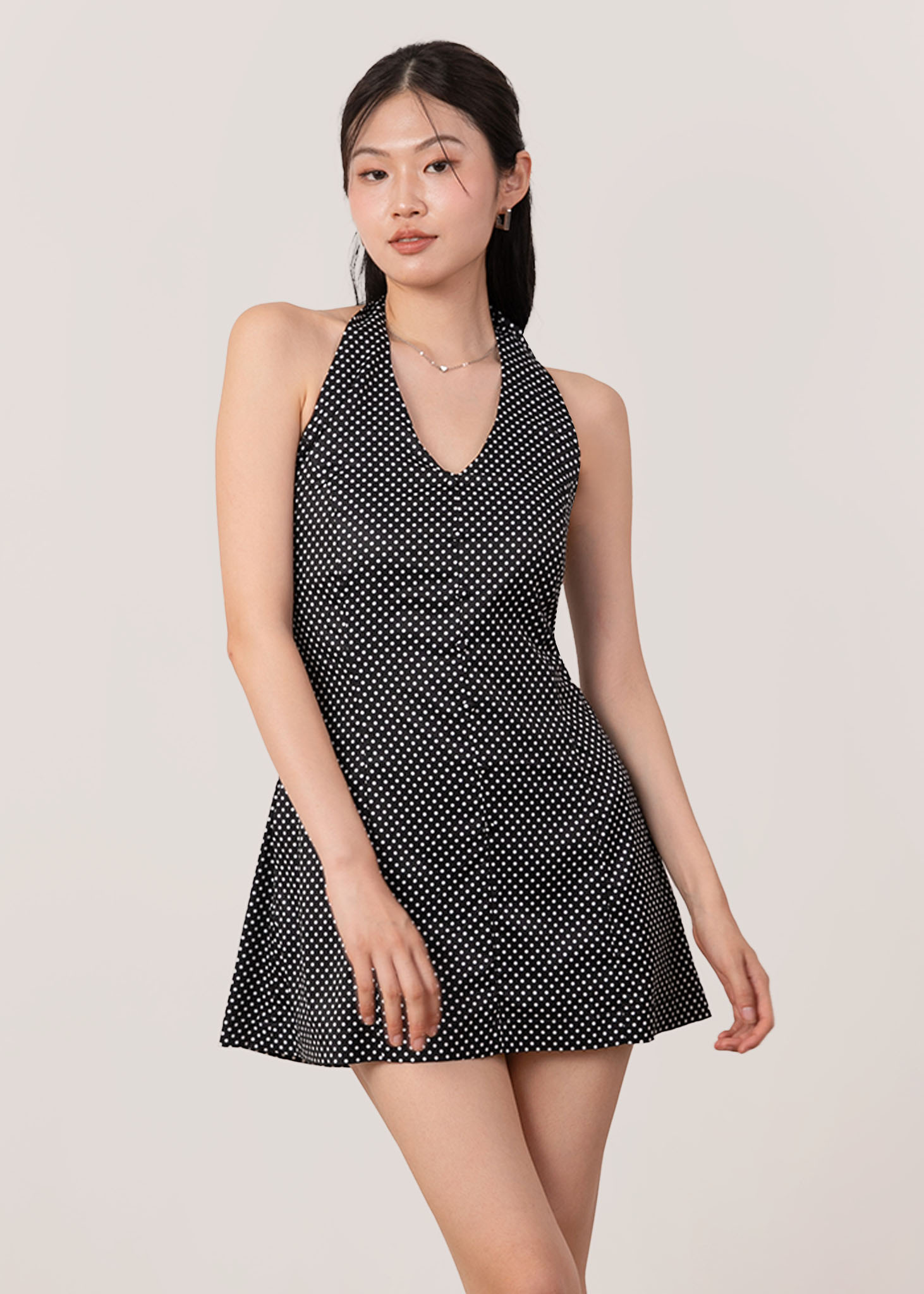 black and white polka dot skater dress Ladies Dresses Black Polka Dot Skater Dress BLACK POLKA DOT SKATER DRESS Midrra