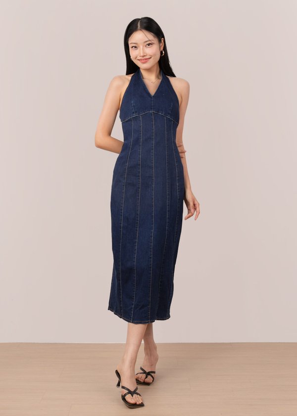 Diva Maxi Denim Dress in Dark Blue