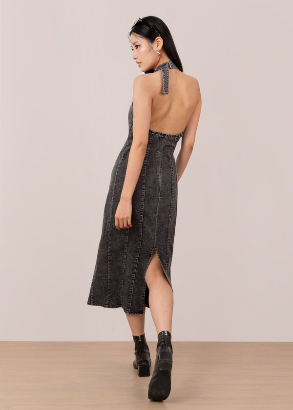 Diva Maxi Denim Dress in Black
