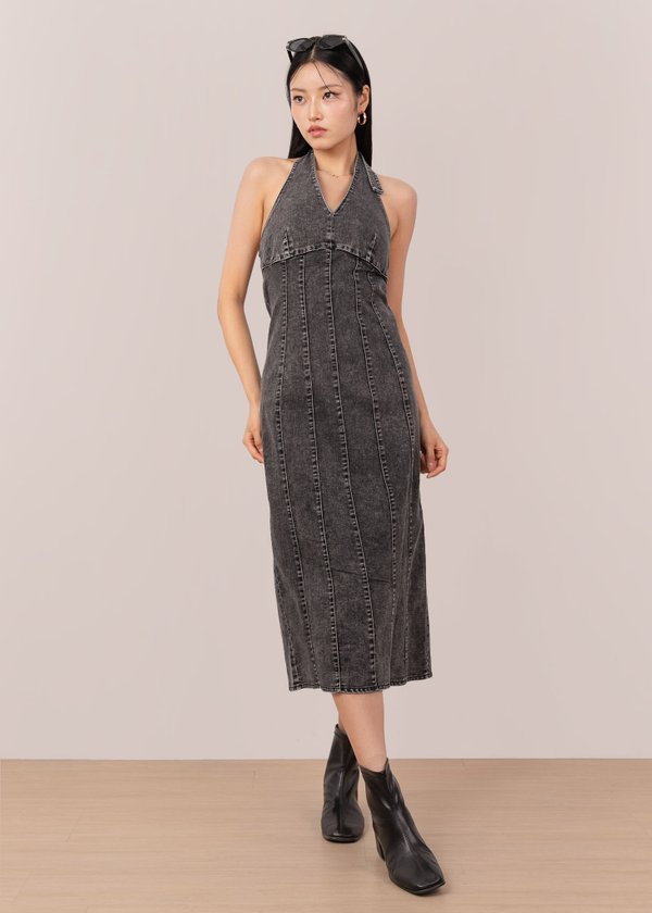 Diva Maxi Denim Dress in Black