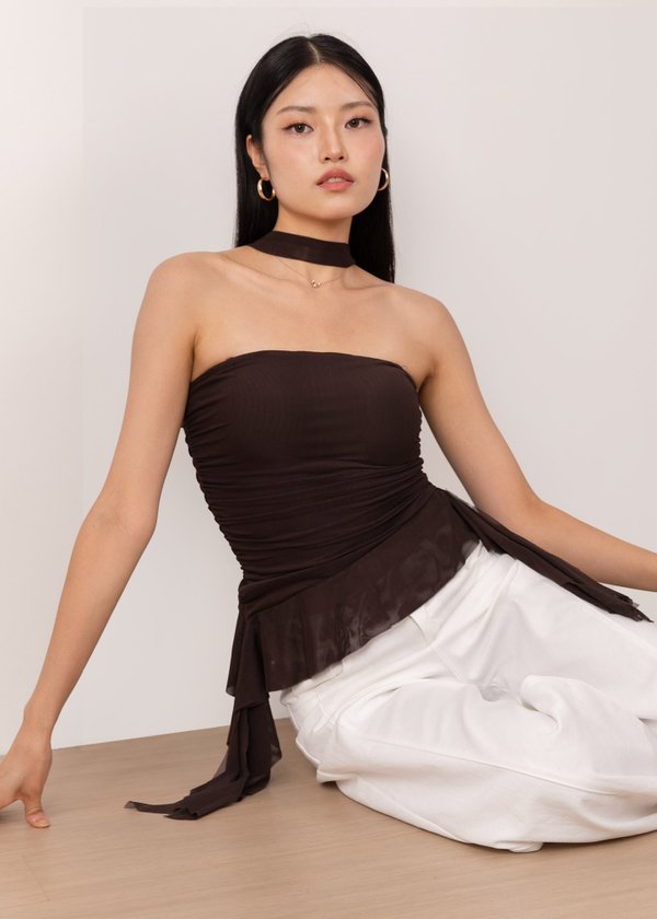 Muse Jellyfish Mesh Top in Espresso Brown