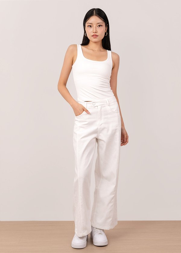Outline Panel Wide Legged Jeans in White
