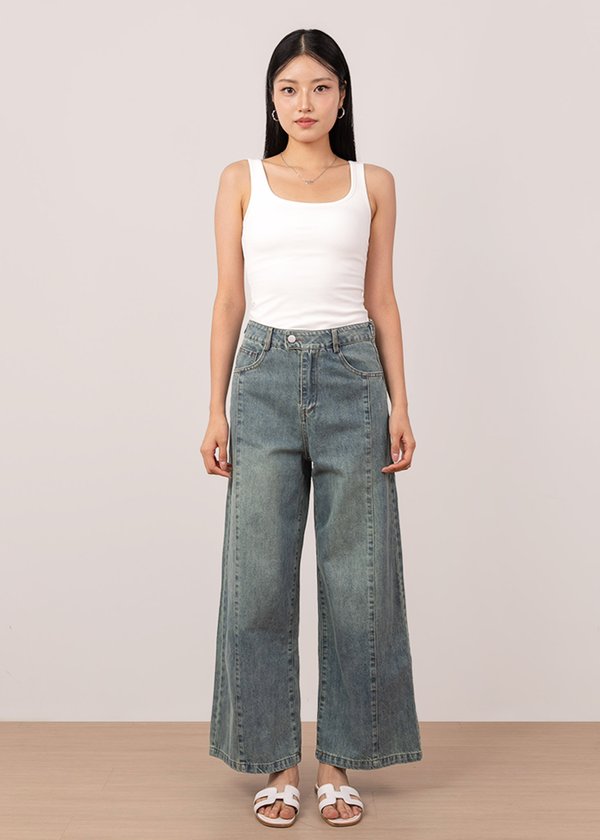 Outline Panel Wide Legged Jeans in Coal Blue Vintage