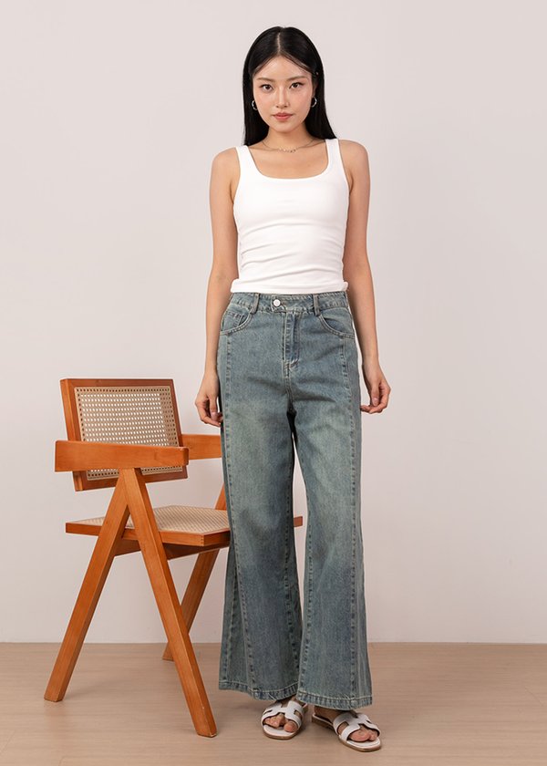 Outline Panel Wide Legged Jeans in Coal Blue Vintage
