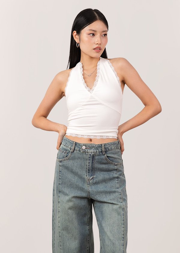 XOXO Lace Halter Top in White