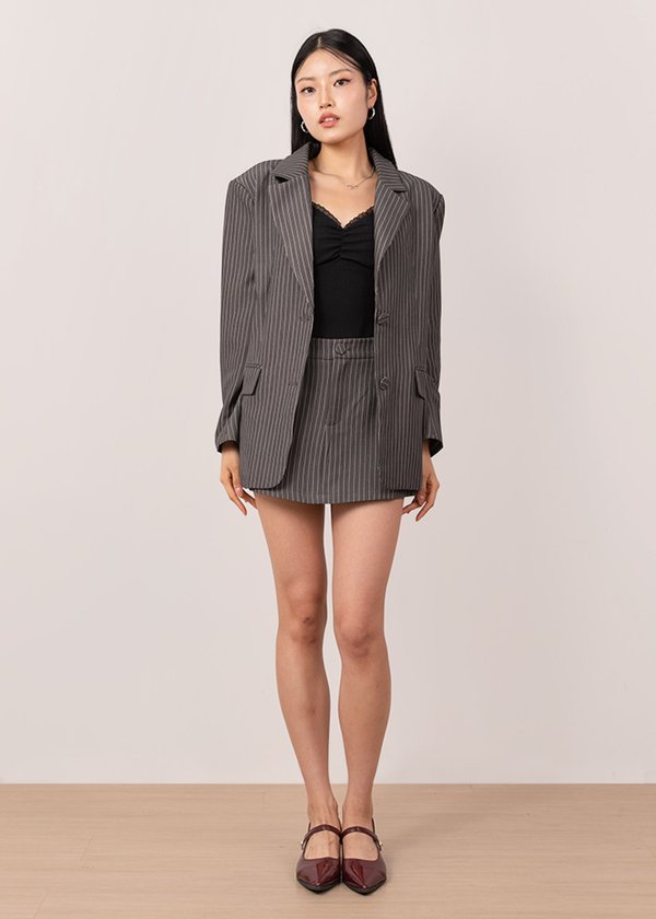 Viper Oversized Blazer in Pinstripe Dove Grey