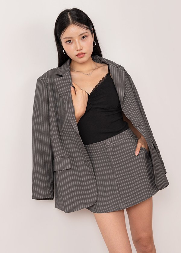Viper Oversized Blazer in Pinstripe Dove Grey