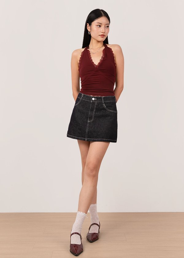 XOXO Lace Halter Top in Maroon