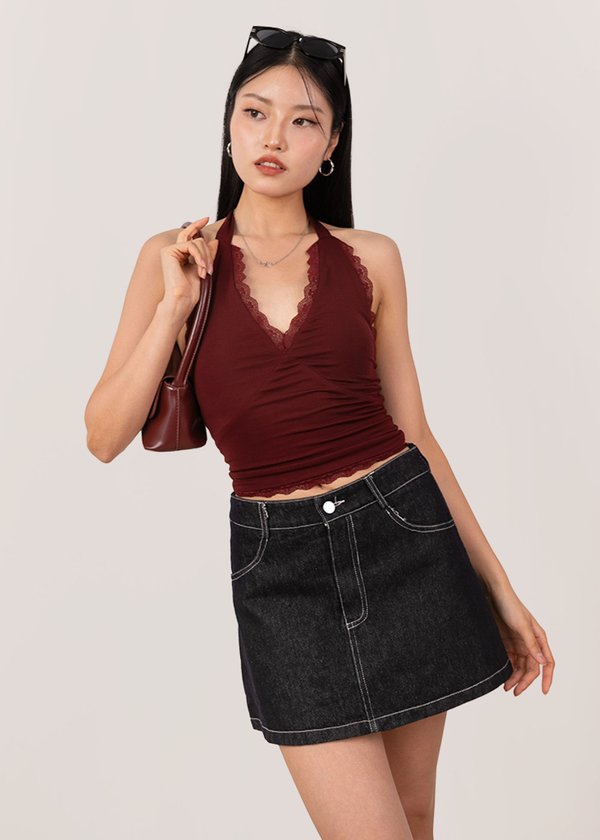 XOXO Lace Halter Top in Maroon