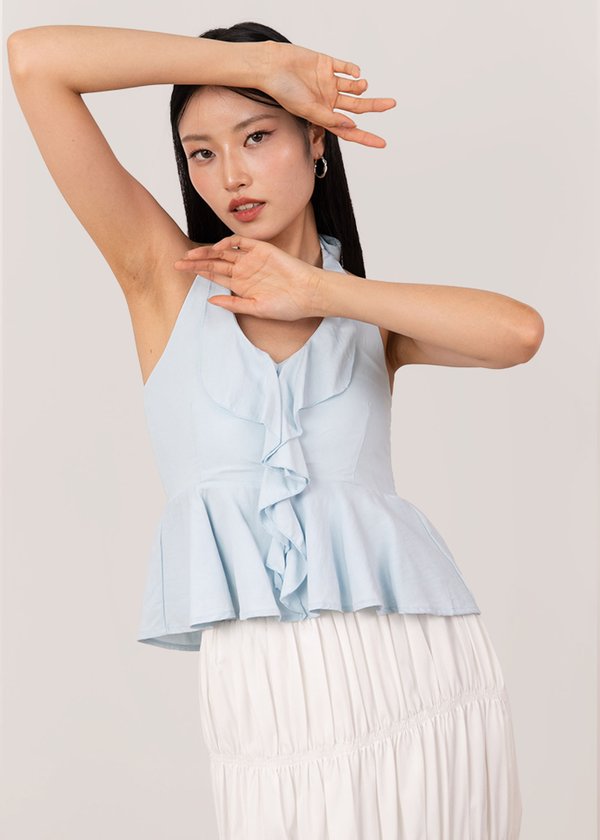 Lovelush Halter Ruffles Top in Sky Blue