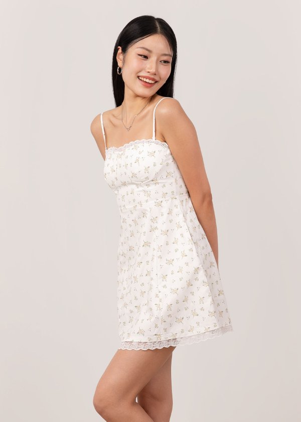 Sweet Blooms Mini Dress in Soft Yellow Florals