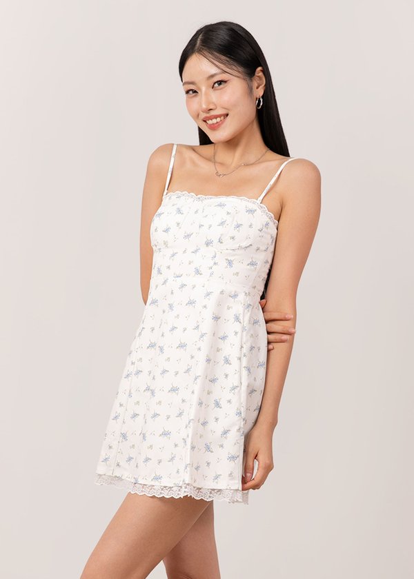 Sweet Blooms Mini Dress in Ruddy Blue Florals
