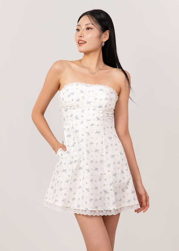 Sweet Blooms Mini Dress in Ruddy Blue Florals