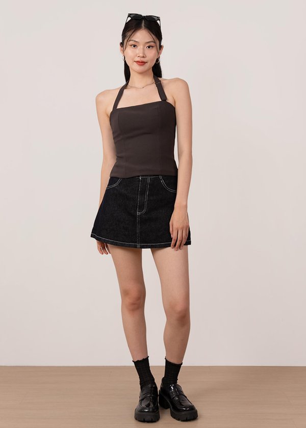 Mod Buckle Halter Top in Graphite Brown
