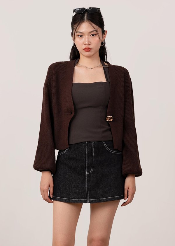 Poco Accent Button Cardigan in Dark Brown