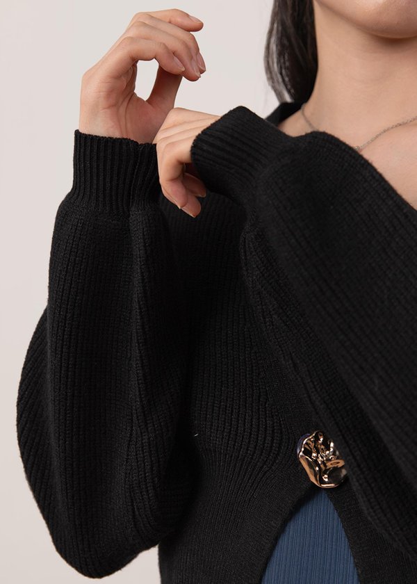 Poco Accent Button Cardigan in Black
