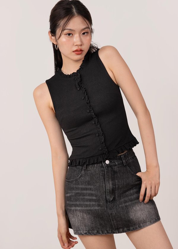 Frillia Ruffles High Neck Top in Black