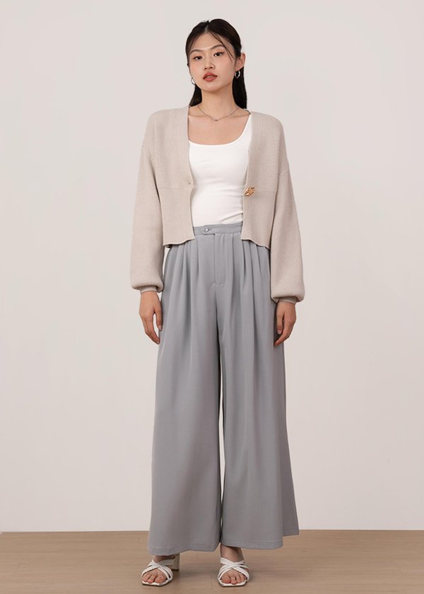 Poco Accent Button Cardigan in Light Ash Grey