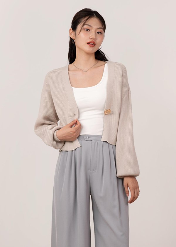 Poco Accent Button Cardigan in Light Ash Grey