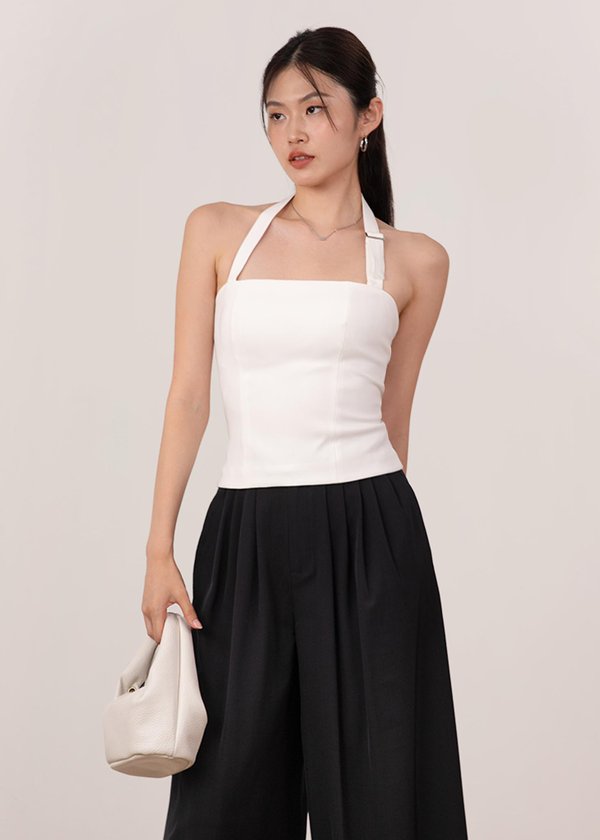Mod Buckle Halter Top in White