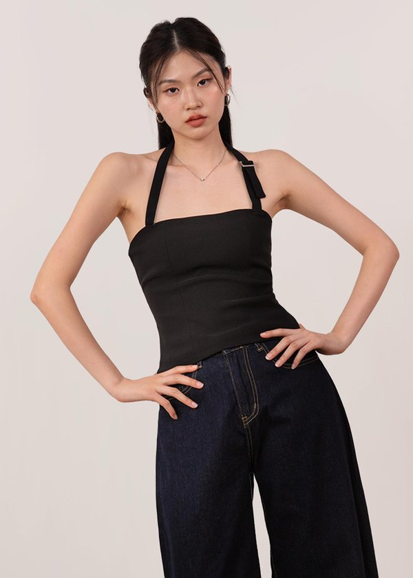Mod Buckle Halter Top in Black