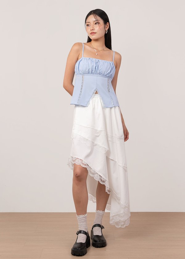 Colette Ruched Lace Top in Sky Blue