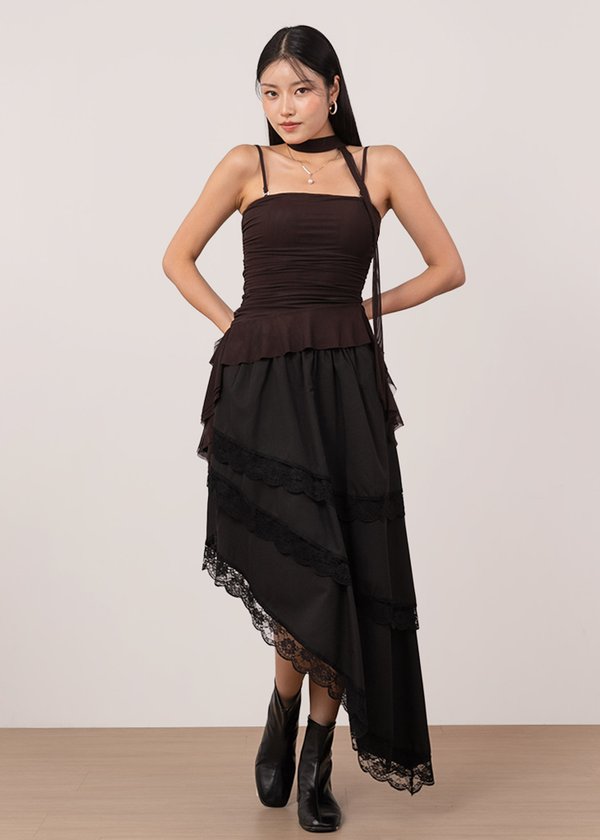 Rosabelle Lace Asymmetrical Skirt in Black