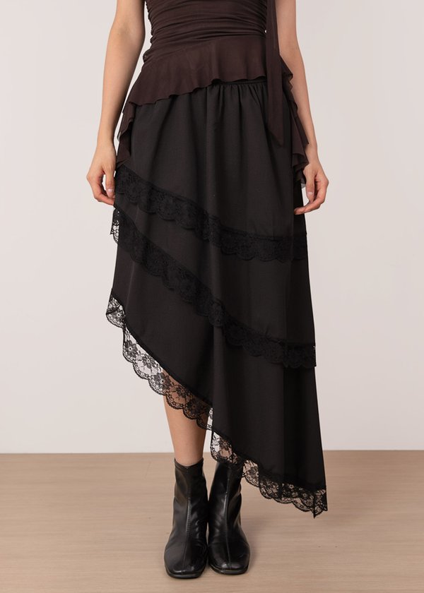 Rosabelle Lace Asymmetrical Skirt in Black
