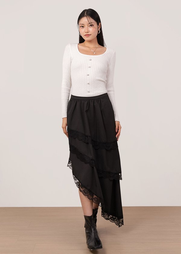 Moonpearl Ribbed Long Sleeve Top in White