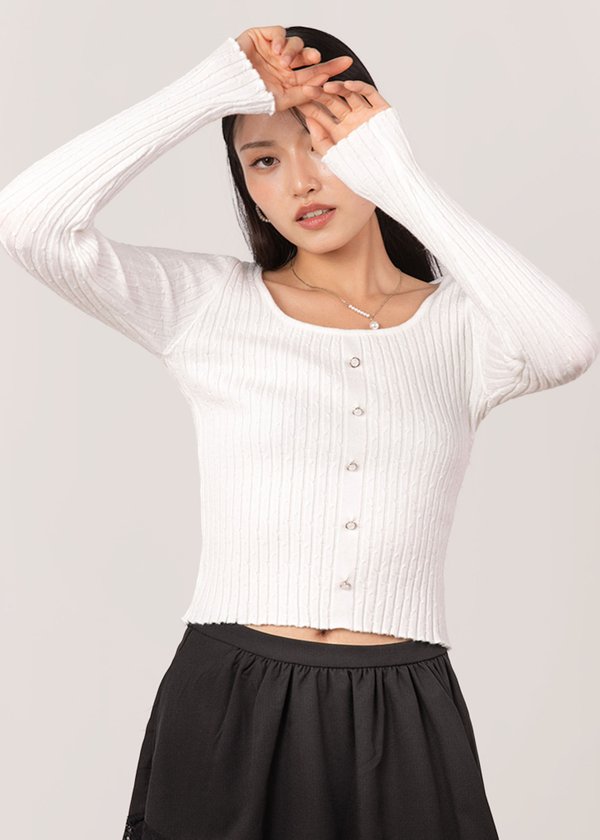 Moonpearl Ribbed Long Sleeve Top in White