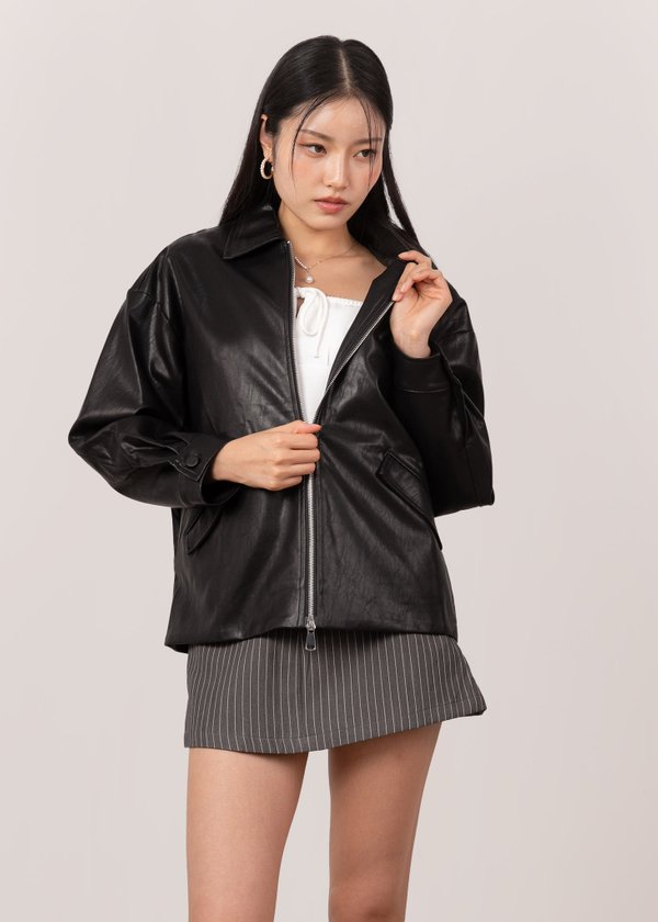 Blackout 2 Way Zipper Leather Jacket in Black