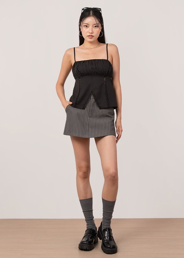 Colette Ruched Lace Top in Black