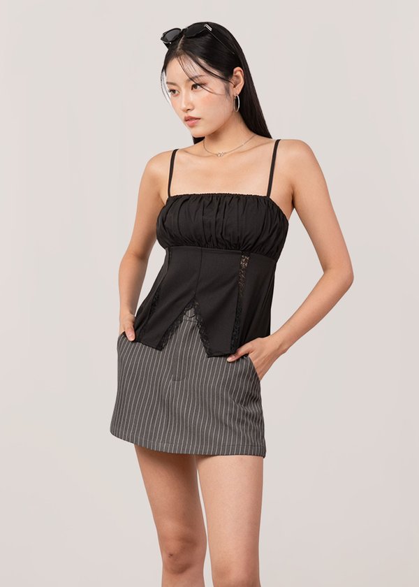 Colette Ruched Lace Top in Black