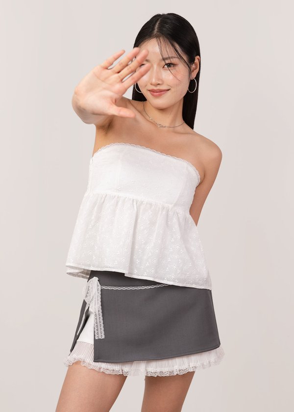 Cherry Kiss Babydoll Peplum Top in White