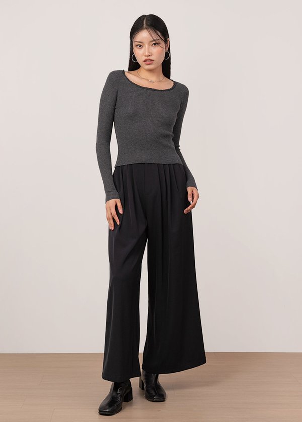 Cleo Lace Trimming Long Sleeve Top in Graphite Grey