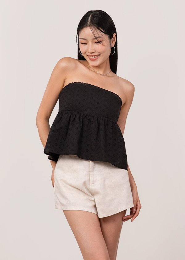 Cherry Kiss Babydoll Peplum Top in Black