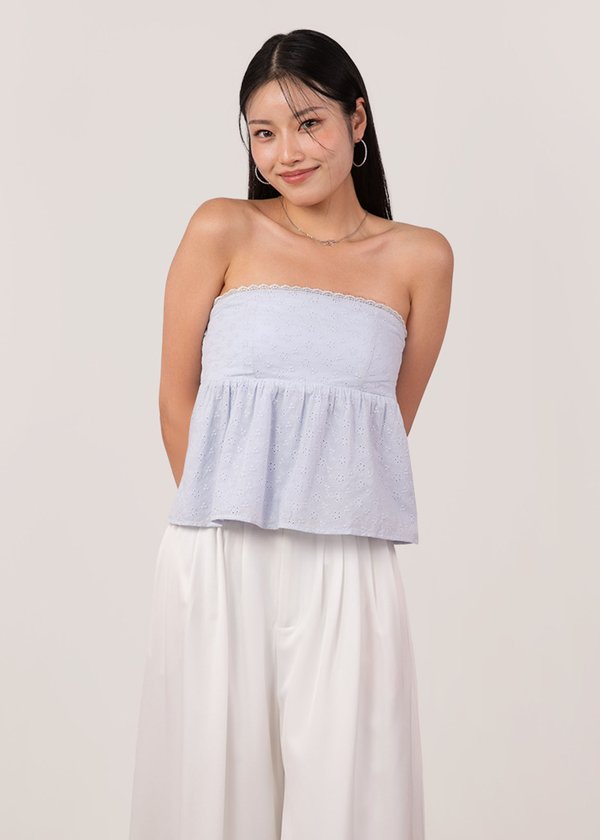Cherry Kiss Babydoll Peplum Top in Powder Blue