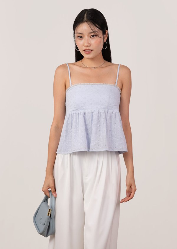 Cherry Kiss Babydoll Peplum Top in Powder Blue