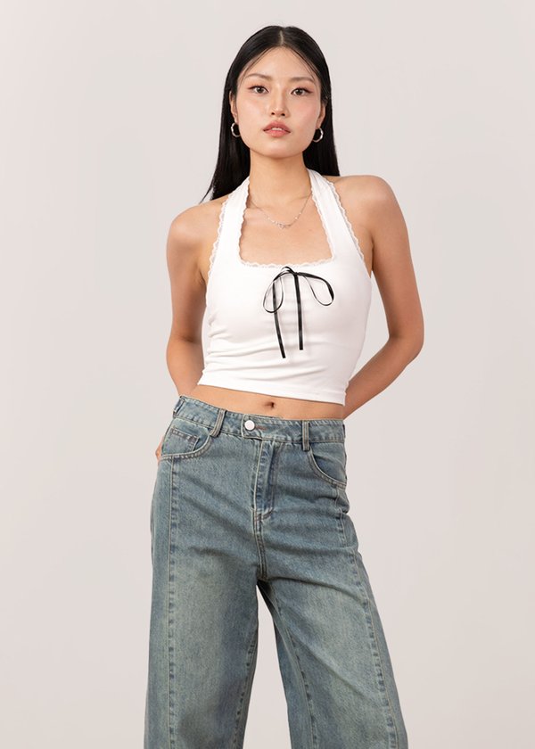 Halter Heartbeat Lace Top in White