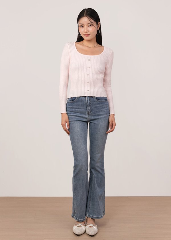 Moonpearl Ribbed Long Sleeve Top in Ice Pink