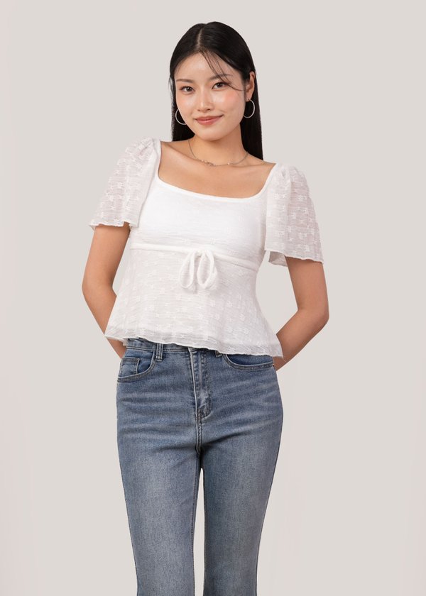 Pixie Flutter Sleeve Top in White