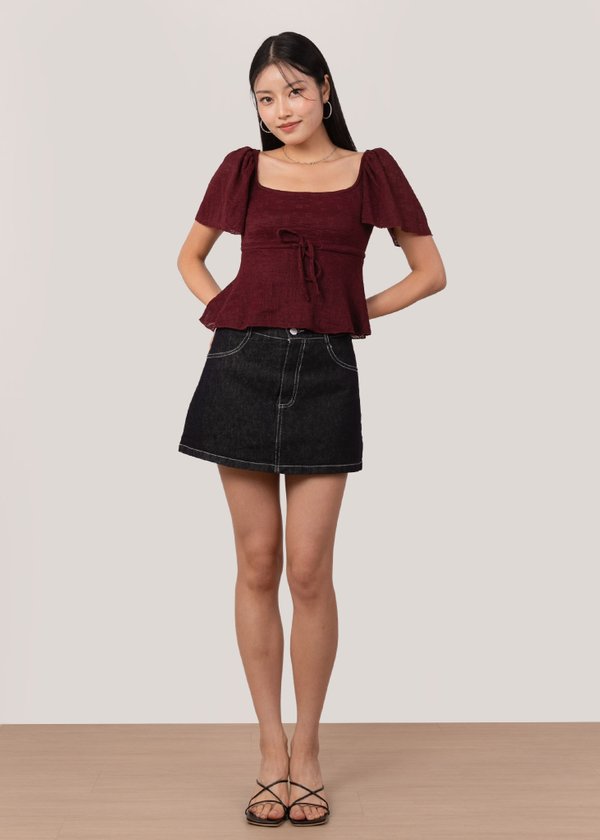 Pixie Flutter Sleeve Top in Dark Red