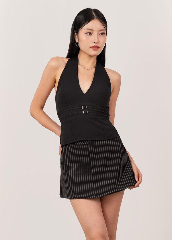 Glow Getter Buckle Halter Top in Black