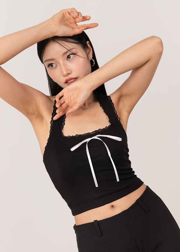 Halter Heartbeat Lace Top in Black