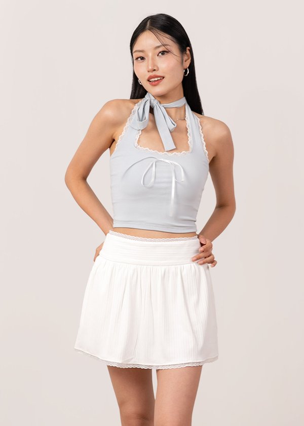 Halter Heartbeat Lace Top in Soft Blue